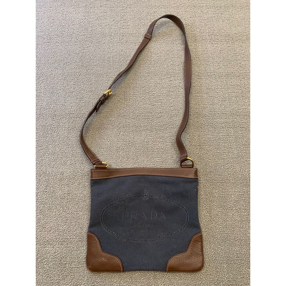 Prada Women Blue Brown Leather Crossbody‎ Bag - Picture 2 of 9